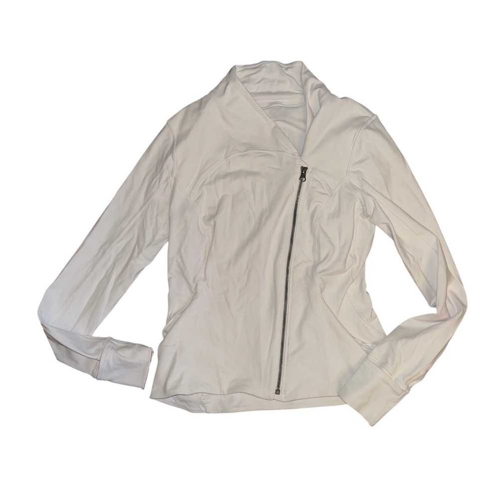 Lululemon White Asymmetrical Zip Up Jacket Funnel Neck Thumbholes Activewear